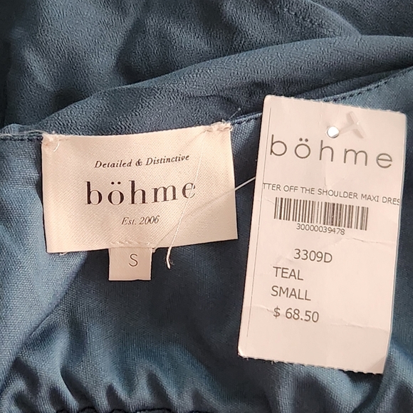 Bohme Teal Blue Off the Shoulder Maxi Dress Women's S Bridesmaid Formal - Picture 3 of 11